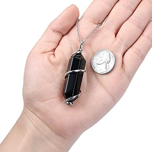 Jovivi Black Obsidian Healing Crystal Hexagonal Pendant Necklace for Women Natural Obsidian Stone Chakra Reiki Point Crystal Pendant Jewellery Men Gifts
