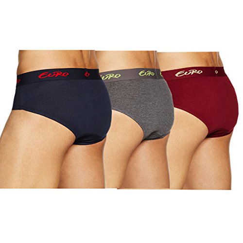 Image of Euro Men's Solid Multicolor Brief Pack of 3