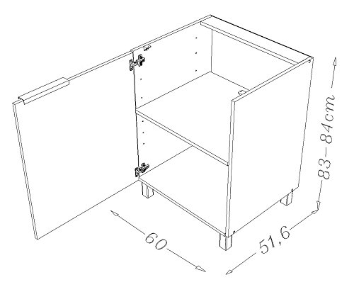 Berlioz Creations CP6BC Unterschrank für Küche mit 1 Tür, aus Eiche, 60 x 52 x 83 cm, 100 Prozent französische Herstellung - Image 4