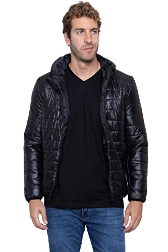 Jaqueta Puffer com Capuz Leve Confortável de Inverno Textura Suave (G, Preto)…