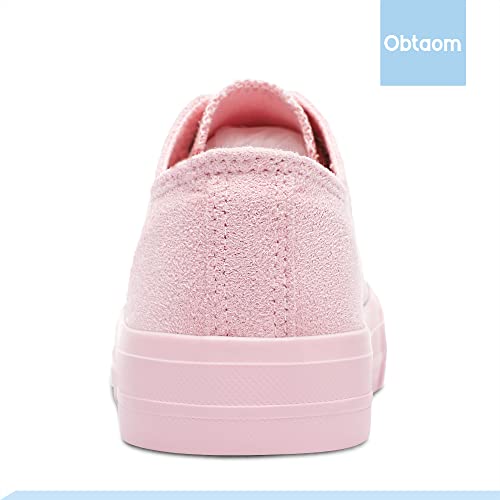 Obtaom Womens Faux Sudue Fashion Sneakers Cute Low Top Shoes Comfortable Canvas Walking Flats(Mono Pink,Us6) #TOP4