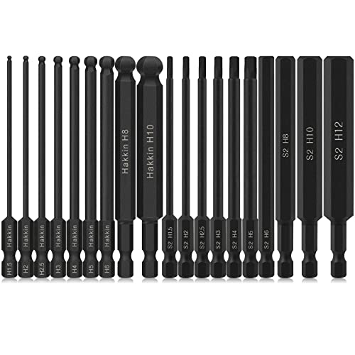 Hakkin Juego de destornilladores hexagonales (19 unidades, 1/4", con cabezal de bola y hexágono, 100 mm, hexagonales, magnéticos, con bola y destornillador hexagonal, acero aleado S2) Cover