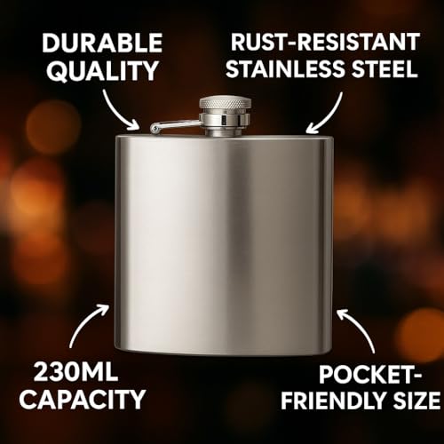 Image of Hip Flask with Peg Messurer Wine Flask Gift Set for Men & Women Stainless Steel (60ML+30ML Peg Messurer + Whiskey Flask) (Silver)