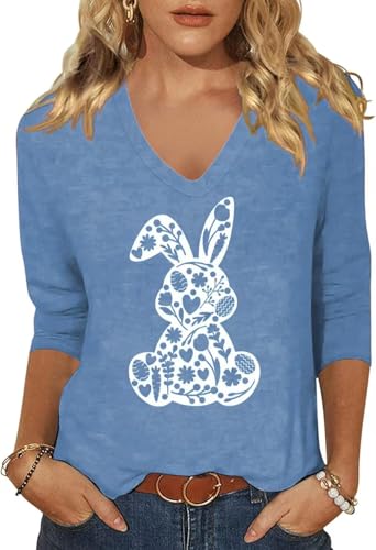 Image of Womens 3 /4 Sleeve V Neck Valentine T Shirts Love Heart Printed Graphic Tee Tops