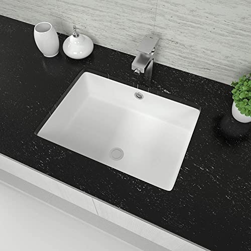 Bathroom Sink Undermount - Mocoloo 22"X16" White Rectangle Porcelain Sink With Vertical Sides And Overflow Drain, Under Counter Mount Ceramic Lavatory Vanity Sink For Bathroom Hand Basin. #TOP2