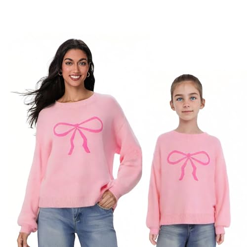 Image of Mommy and Me Matching Sweaters Outfits Heart Graphic Sweater Family Matching Clothes Long Sleeve Pullover Tops