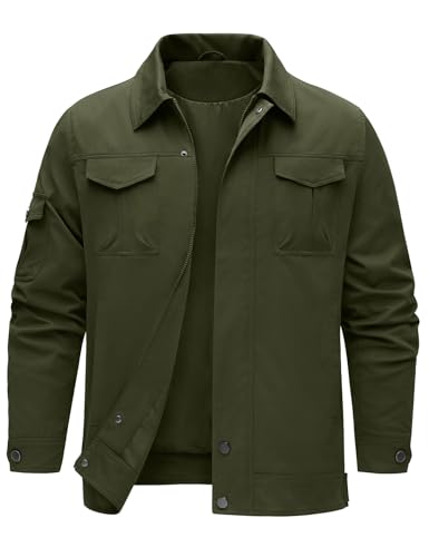 heekpek Men's Jackets Outdoor Lightweight Water Repellent Windbreaker Lumberjack Cargo Jacket for Hiking, Army green, M