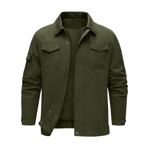 heekpek Veste Homme Hydrofuge Blouson Printemps été Cargo Blousons mi Saison Coupe Vent légère Chic avec Multipoches, Vert militaire, L