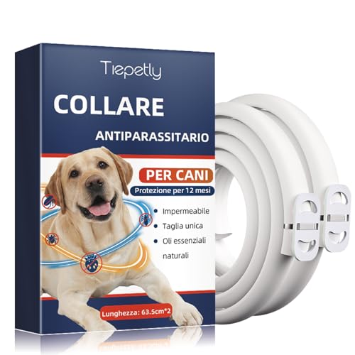 Collare Antiparassitario per Cani Regolabile, Elimina Pulci, Zecche, Impermeabile, Collare Antipulci per Cani con Oli Essenziali 100% Naturali, Antipulgas(63.5cm*2)