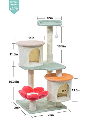 Hyabi 42.7 Inch Flower Cat Tree Tower Condo Furniture Apartment Plush Habitat Kitten Amusement Platform With Scratch Posts Toy Ball Pet House Play (Medium 42.7" H) #TOP2