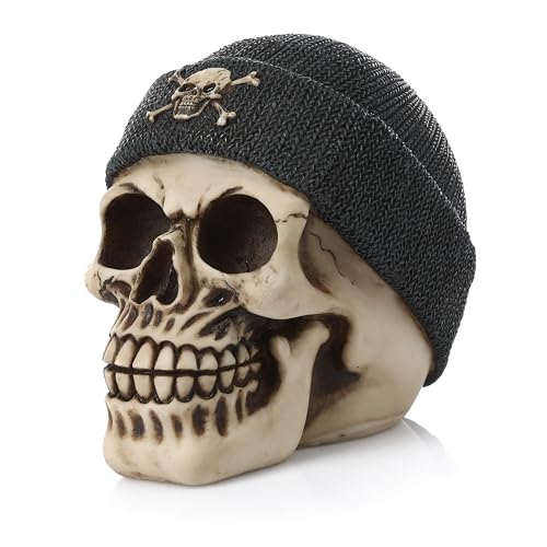 FunX Skull Piggy Bank - Funny Skull Money Box with Fisherman's Hat - 14 x 12 x 9.5 cm