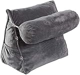 Cheer Collection Wedge Shaped Reading and TV Pillow with Adjustable Neck Pillow, Gray