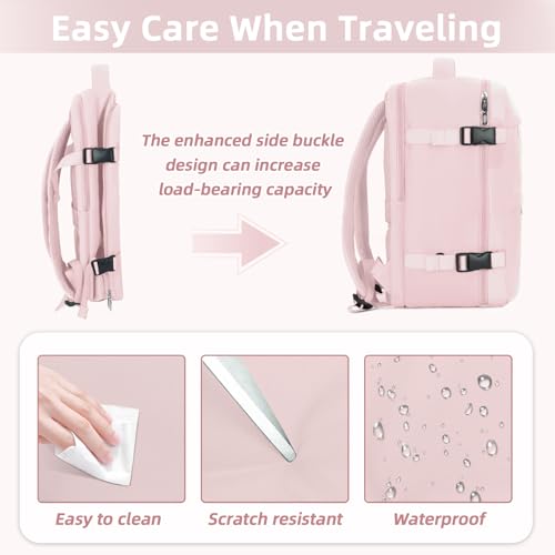 Cmezevi Reiserucksack 20L 40x20x25 cm, Flugzeug Handgepäck Kompatibel Ryanair/EasyJet, 14-Zoll Laptop Rucksack, Leichter Kabinenrucksack mit Trolley-Sleeve, für Business, Schule, Reisen - Rosa