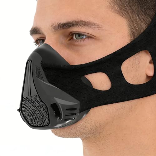 Masque de Sport réglable 25 Niveaux de Respiration Masque d'entraînement en Altitude d'entraînement Sport Masks for Fitness Running Training High Altitude...