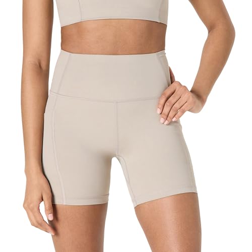 Amazon Essentials Damen Sportliche Anschmiegsame FormFlex-Radlerhose mit Taschen und Hoher Taille, 17,8cm Beininnenlänge, Taupe, M