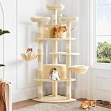 Allewie 73in Fan-Shaped Space-Saving Corner Cat Tower/Multi-Level Tall Cat Tree for Indoor Kitties/Cozy Baskets/Condos/House/Perches/Sisal Scratching Posts/Pet Activity Center/Beige