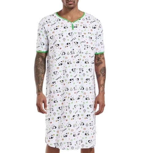 Mens Nightshirt Short Sleeves Nightwear for Men Sleep Shirt Loose Nightgown Oversized Printed Night Shirts