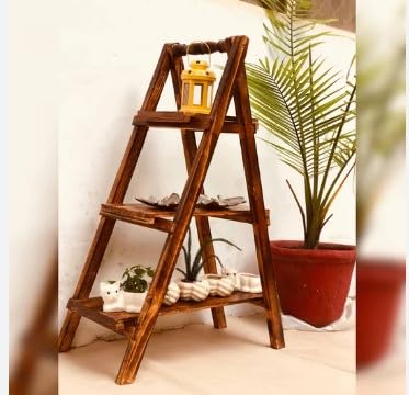 ClufRox handicrafts Wood Multipurpose Plant N Book Stand/Book Case | Living Room Side Stand/Flower Pot Stand | Vase Stand | Indoor Outdoor Planter decor (3 Tier, Wooden Ladder Stand) (B0C74NVMYX) Amazon Price History, Amazon Price Tracker