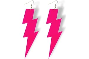 80s Neon Lightning Bolt Earrings Exaggerated Pink Party