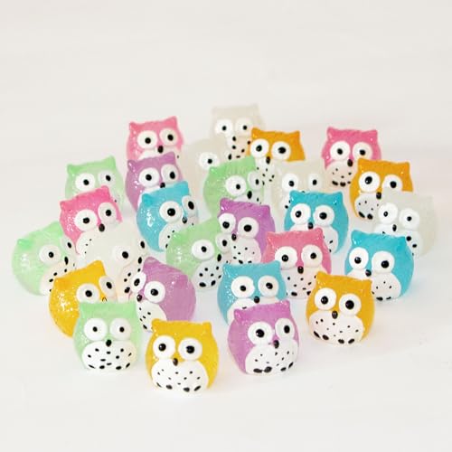 Image of FEXIA 30pcs Mini Resin Owls Collection Mini Resin Animals to Hide Tiny Glow in the Dark Figures for Aquariums Dollhouses Fairy Garden Accessories