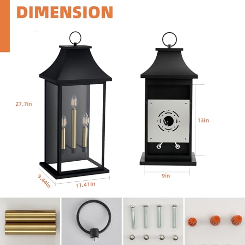 Image of 28'' Large Outdoor Light Fixture, 1 Pack Modern Black Exterior Wall Lantern