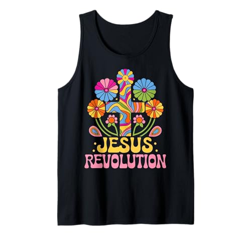 Flor hippie retro maravillosa de la Revolución de Jesús, fe cristiana Camiseta sin Mangas