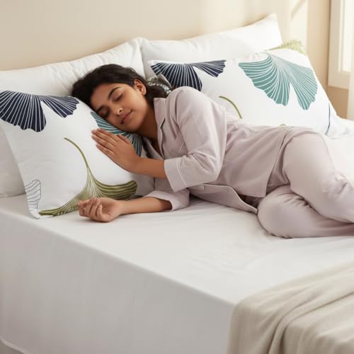 Image of HOMEMONDE Leaf Printed Pillow Covers - 210 TC Soft Luxurious Bedding Pillow Case (Blue & Green, 20 x 26 Inch (Pack of 2))