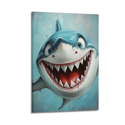 Poster requin souriant 20x30 cm pour décoration murale moderne en toile