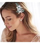 Flatser Green Crystal Bride Hair Clips Silver Flowers Wedding Hairpins Rhinestone Leaf Bridal Hai...