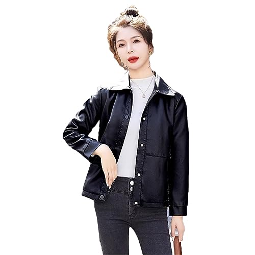 Veste slim en simili cuir pour femme manteau court chic noir taille XL