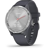 Garmin vívomove 3S, Hybrid Smartwatch with Real Watch Hands and Hidden Touchscreen Display, Silver with Granite Blue Case and Band, Grey