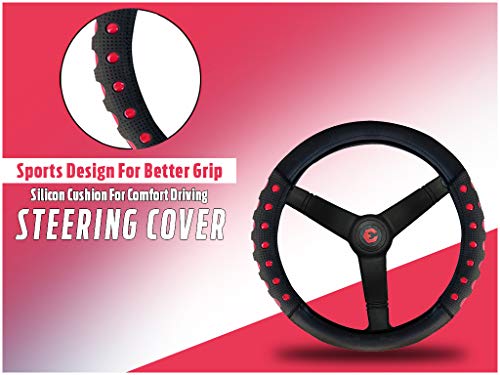 Image of Auto Pearl Ring Type Car Steering Wheel Cover, Ultimate Shine Black Red for Xcent 2018