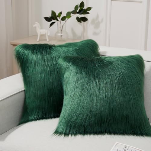 Phantoscope Pack of 2 Christmas Faux Fur Throw Pillow Covers