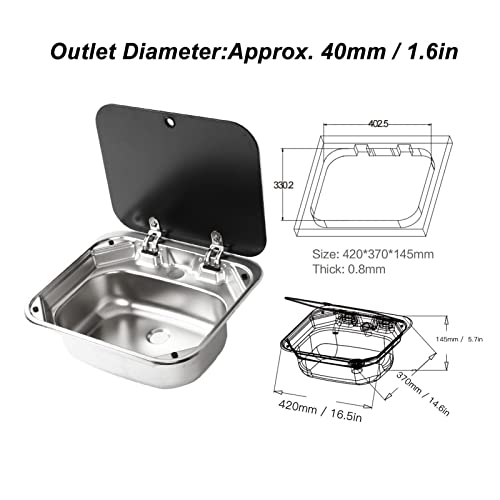 Image of 14.5x16.5in 304 Stainless Steel RV Motor Home Sink - Flush Mounted Hand Wash Basin With 40mm /1.57in Drain for RVs, Yachts, Boats, Kitchen