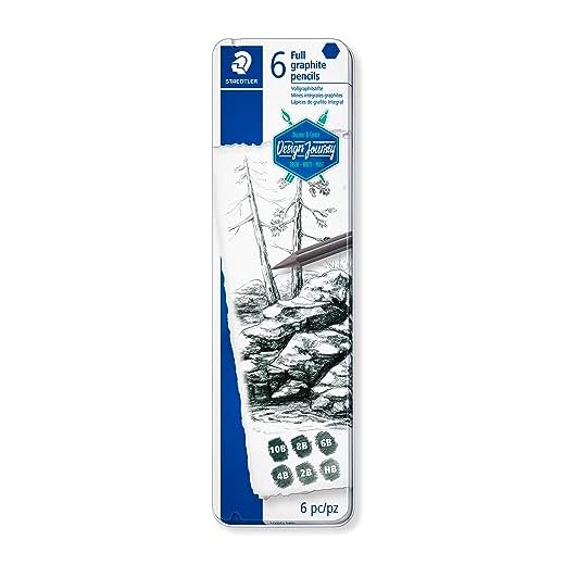STAEDTLER Design Journey 100G-M6. Estuche con 6 lápices de grafito completo de durezas variadas.