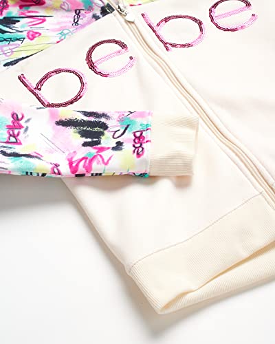 Bebe Girls' Jogger Set - 3 Piece Tank Top, Fleece Sweatshirt, And Sweatpants, Size 4, Vanilla Multicolor #TOP2