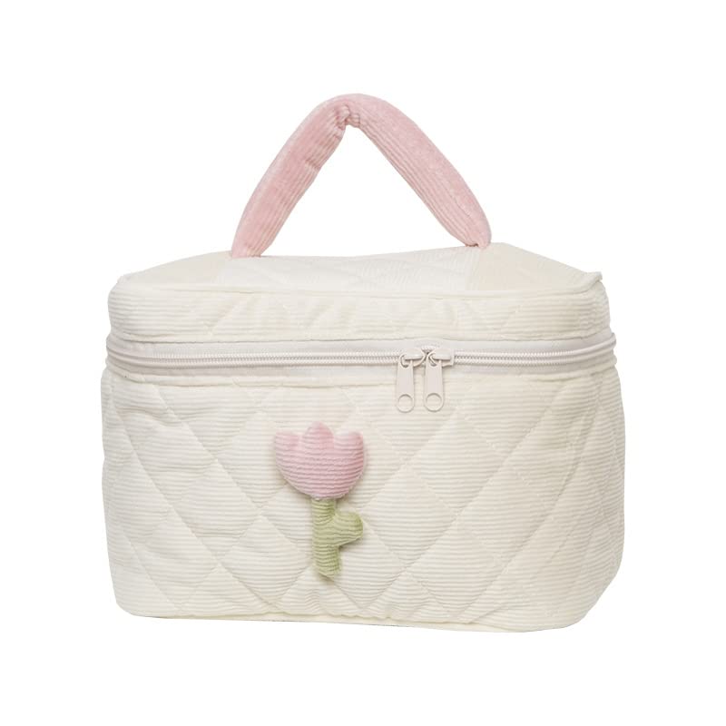 Bolsa de maquillaje floral kawaii, bolsa para cosméticos y cosméticos, bolsa de viaje estética, organizadora de bolsa de aseo acolchada de hadas
