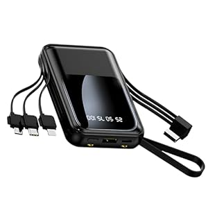 Powerbank 10000mAh Schnelles Aufladen Tragbares Ladegerät mit Integrierten Kabeln Kleiner USB-C-Akkupack für iPhone 16 15 14 13 Android Google Pixel usw (Dark Black)