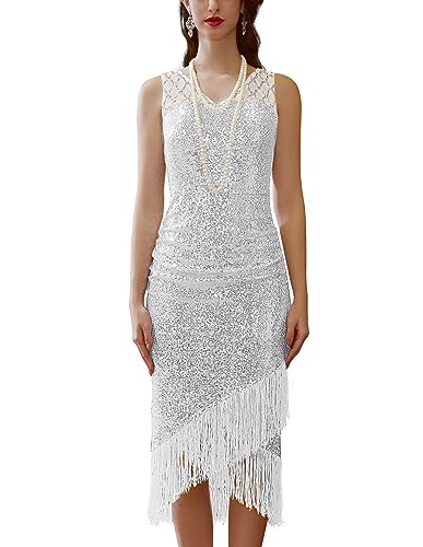 Belle Poque Damen Elegante Great Gatsby Kostüm V-Ausschnitt Pailletten...