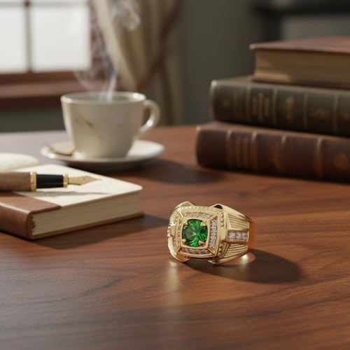 10K 14K 18K Real Gold 1-7Carat Emerald Men's Ring Solid Gold Husband Green Emerald Engagement Wedding Anniversary Signet Jewelry for Him Size 4-164