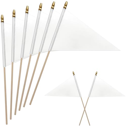 WEITBF 12Pcs 812 Inch Solid White Pennant Flags Small Blank Sublimation DIY Triangle Flags on Stick Mini Handheld Solid Color Graffiti Flag