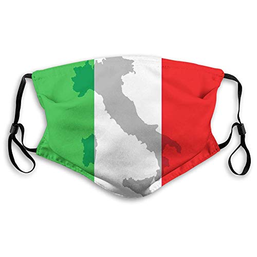 Preisvergleich Produktbild Italienische Flagge, Kartenansicht von Italien Landkarte Nationales Land Europa Kultur, Grauer roter Farn grüner stilvoller Mundschutz für das Gehen Wandern Joggen,20x15cm