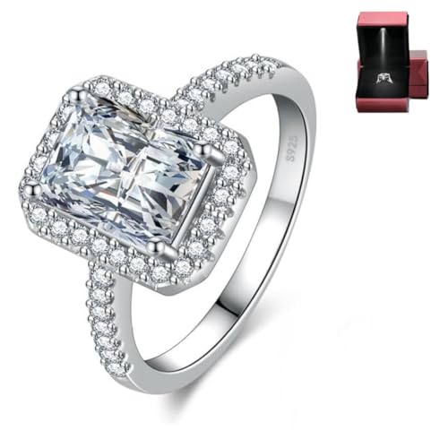 Engagement Rings for Women Wedding Promise Ring - 1.5 CT D Color VVS1 Crushed Ice Diamond Square Rings for Women, S925 Sterling Silver Rings 18K Gold Plated Women's Wedding Rings for Her, Diamond Ring