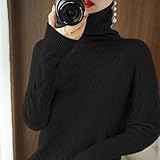 Herbst- Und Winter-Twist-Rollkragen-Pullover-Frauen-innere Langärmlige Dünne Kurze Netz-rot Gewebte Gestrickte Botting-Hemd (Color : Black, Size : X-Large)