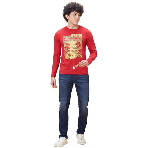 Image of Being Human Red Regular Fit Men's Long Sleeves T-Shirt Clothing