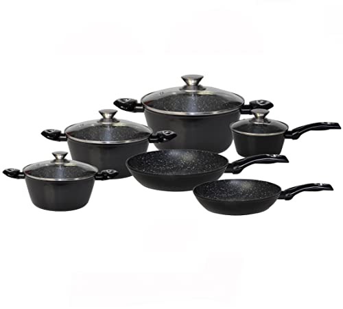 Pellerino Kochgeschirr Set Topf/Pfannenset Induktion Kochtopfset Anti-Haft Kochtöpfe Bratpfannenset (Schwarz, 10 tlg) Cover