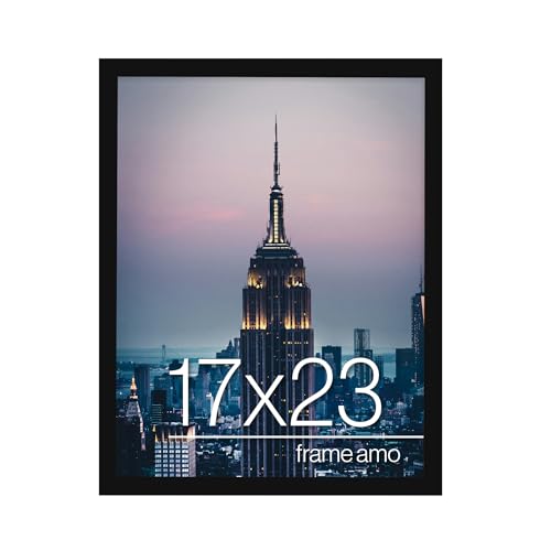 Frame Amo 17x23 Black Modern Picture or Poster Frame, 1 inch Wide Border, Smooth Wrap Finish, Acrylic Front