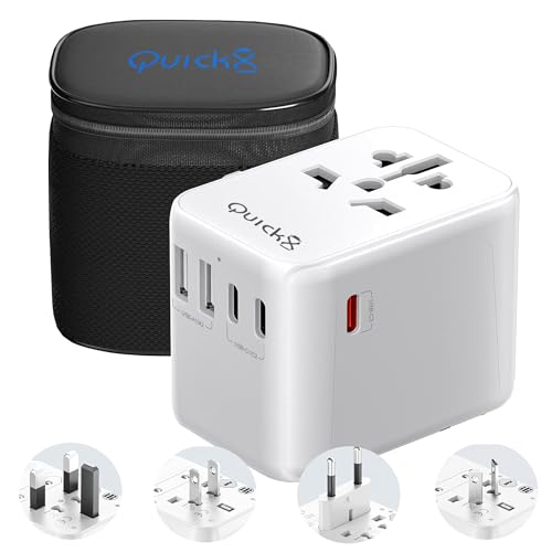 QuickX 35W Universal Travel Adapter, Fast Charger USB-C PD, 2 USB-A & 3 Type-C Ports, Dual 10A Fuses, Surge Protection - International Plug Adaptor for UK, EU, US, AU - Works in 180+ Countries.