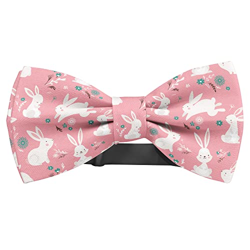 KAWAMOUSE Adjustable Pre-tied bow tie for toddler Boys (Easter Design Bunnies Pattern) Elegant Cute Bowties for Dogs Cats Pets
