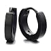 Pair of Black Huggie Hinged Hoop Earrings Unisex Men Women